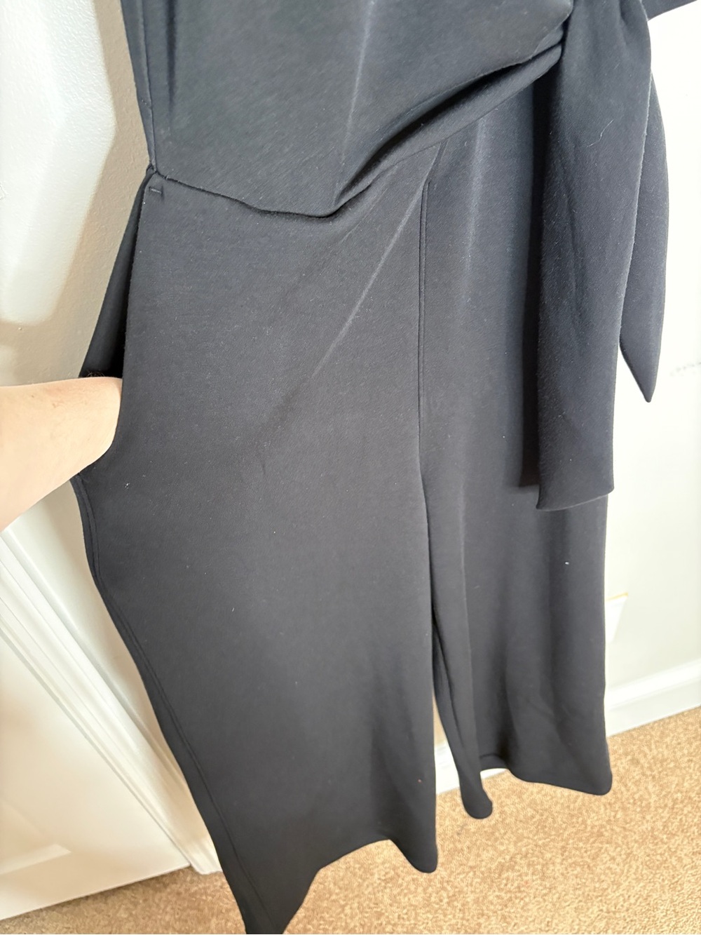Spanx AirEssentials Tie Waist Jumpsuit Wide Leg Crop Soft Modal In Black Size L - Picture 7 of 10